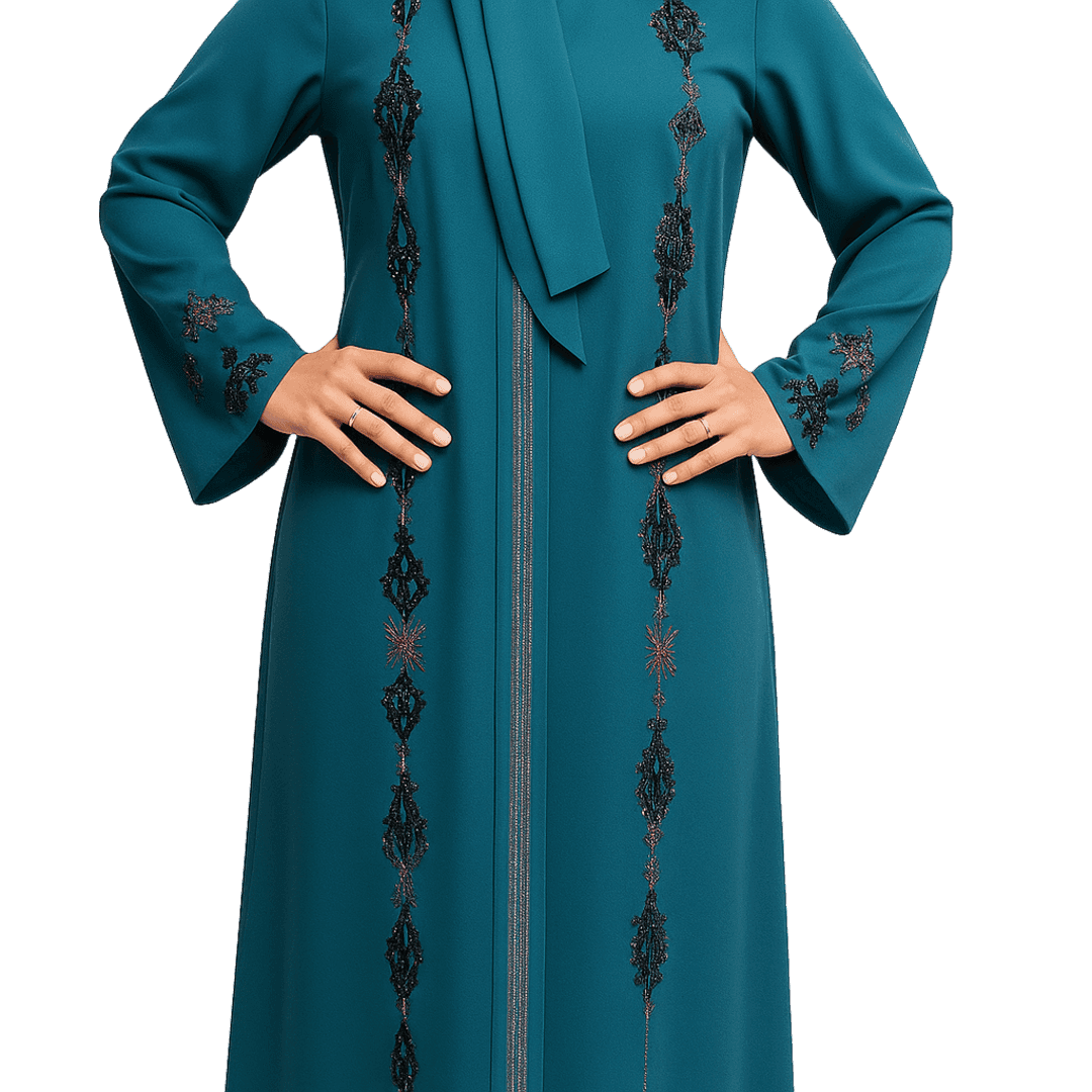 Teal Sequin Abaya with Matching Scarf image 3