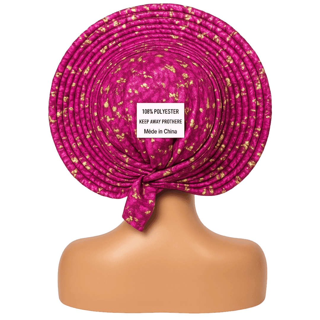 Pre-Tied Auto Gele Nigerian Headwrap – Fuchsia & Gold Aso Oke