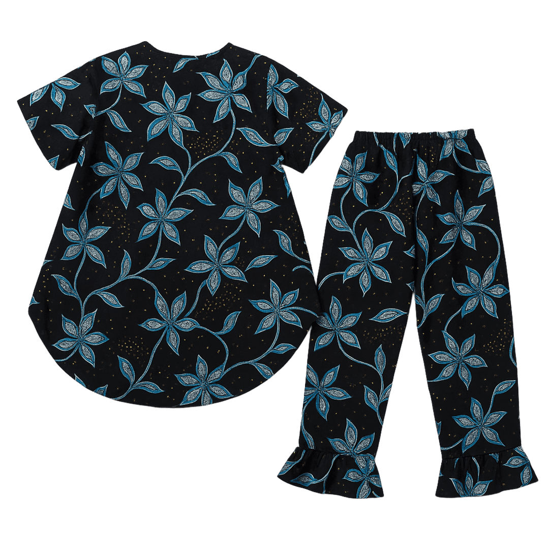 Ankara Top & Pants Set – Black, Blue & White Floral