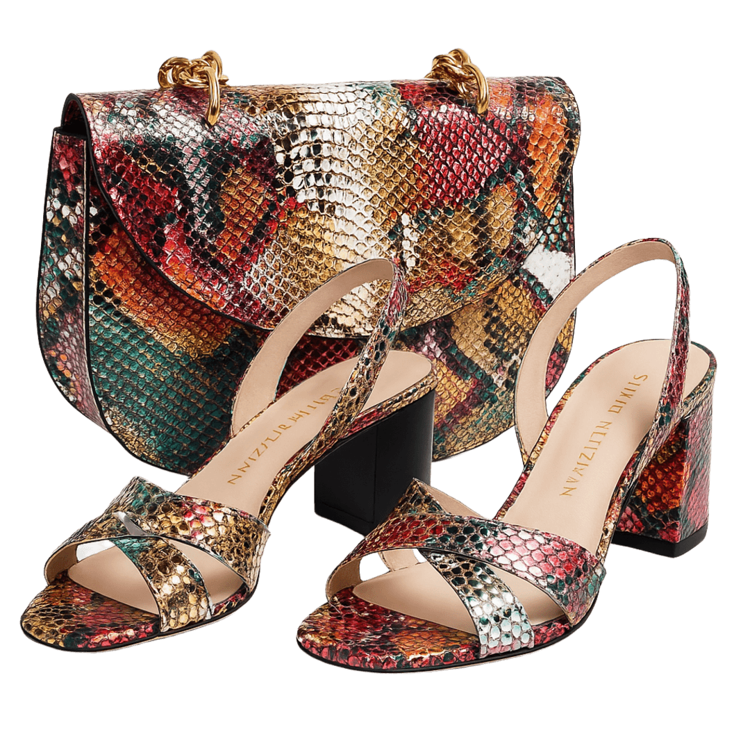 Multicolor Snakeskin Heels & Matching Bag Set – Made in Turkey image 2