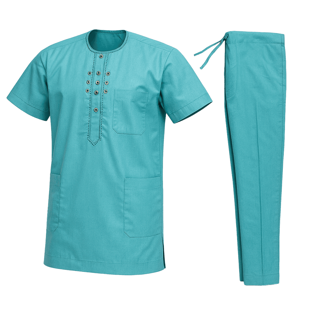 Men's West African 2-Piece Set – Turquoise with Embroidery