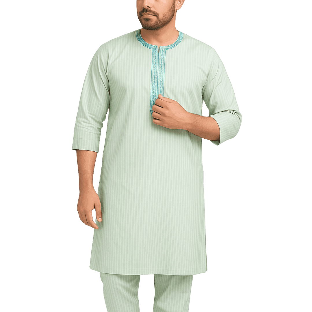 Men's Mint Green African Senator Suit – Embroidered 2-Piece Set image 3