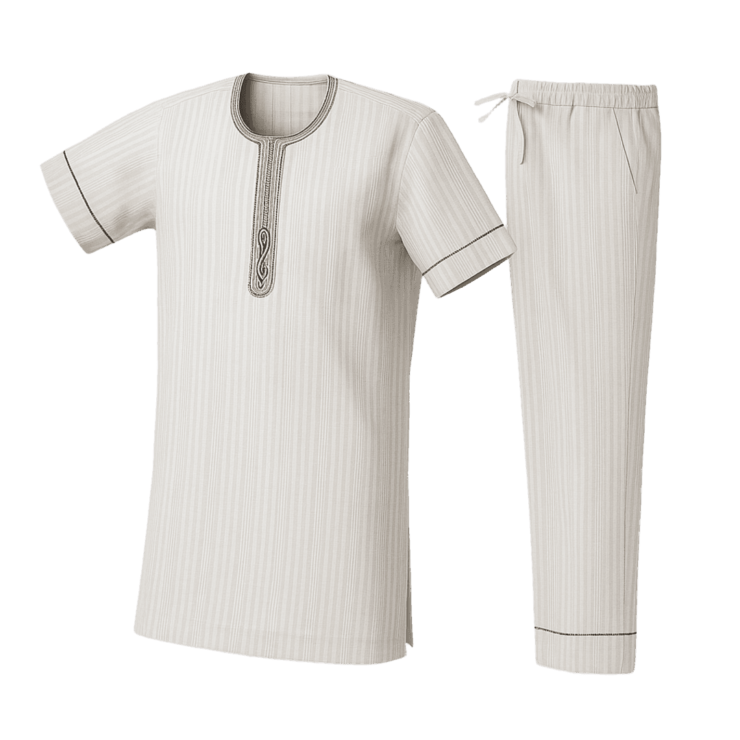 Men's African Embroidered Kaftan Set – Top & Drawstring Trousers