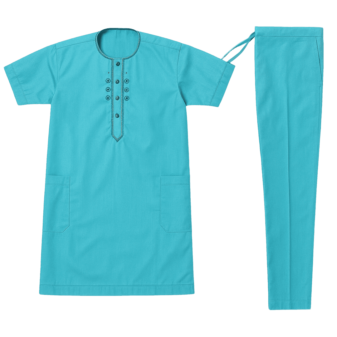 Men's West African 2-Piece Set – Turquoise with Embroidery