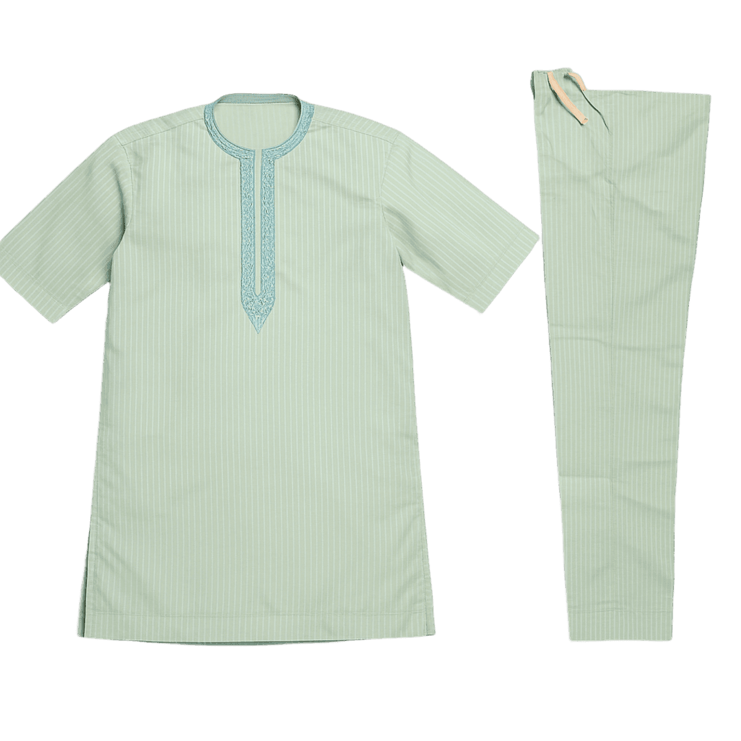 Men's Mint Green African Senator Suit – Embroidered 2-Piece Set image 2