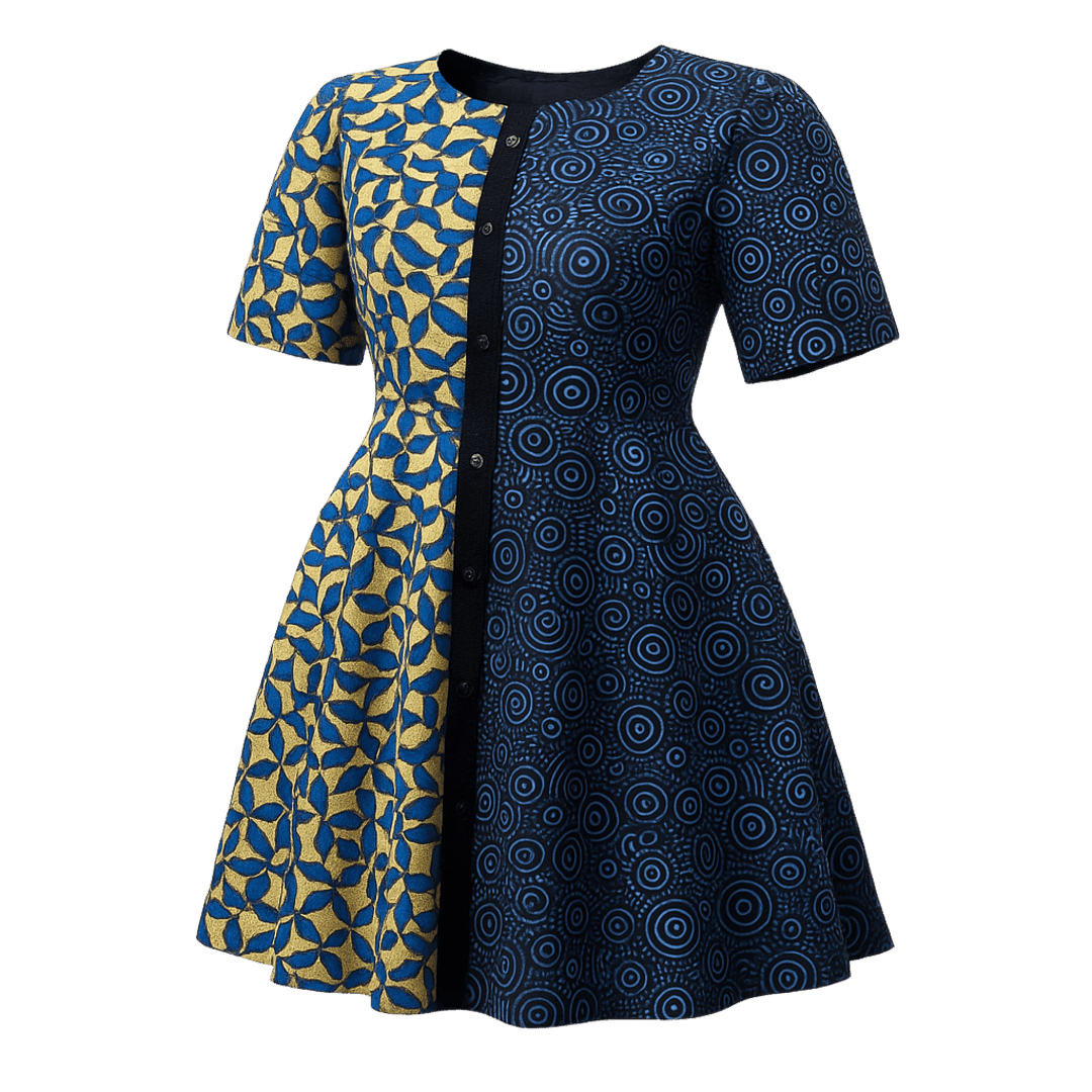 African Print Ankara 3 Quarter Gown- Blue & Gold