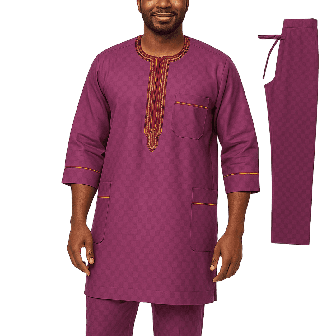Men's Nigerian Senator Suit – 2-Piece Embroidered Top & Trousers