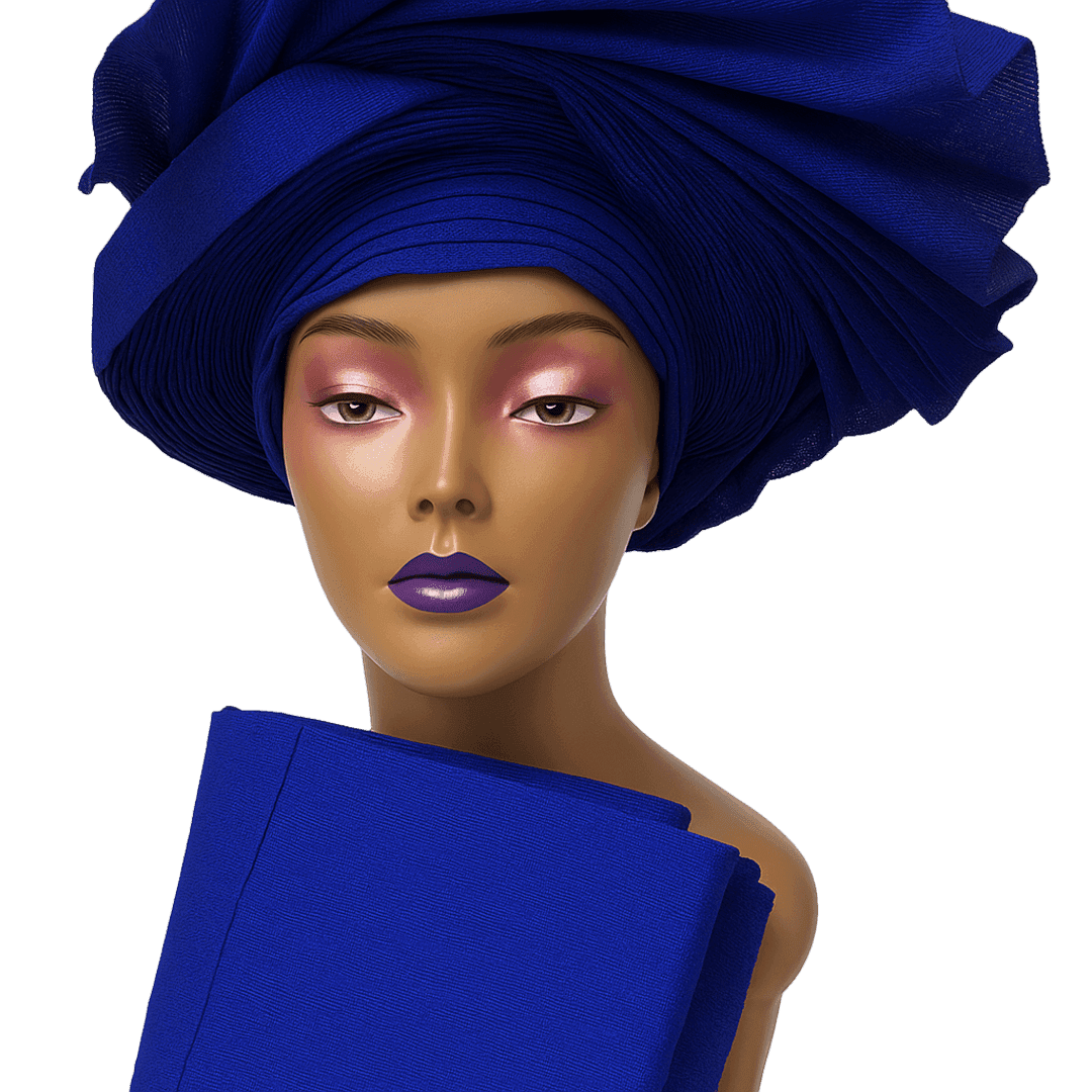 Royal Blue Nigerian Auto Gele Pre-Tied Headwrap