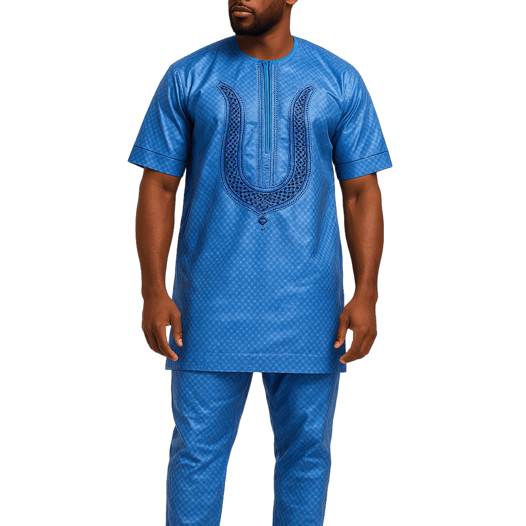 Men's 2-Piece Set – Short Sleeve Top & Pants (Sky Blue)