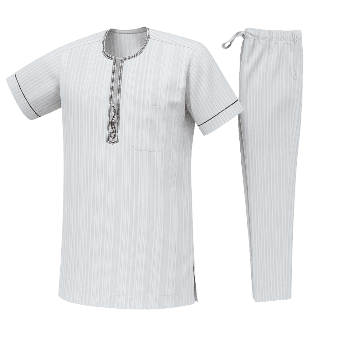 Men's African Embroidered 2-Piece Set – Short Sleeve Top & Trousers