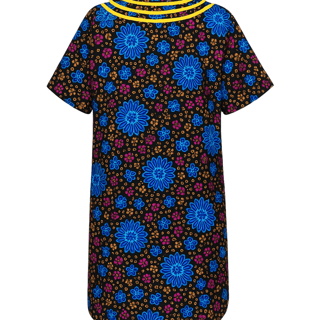African Print Floral Midi Dress – Blue, Black & Yellow Ankara image 2