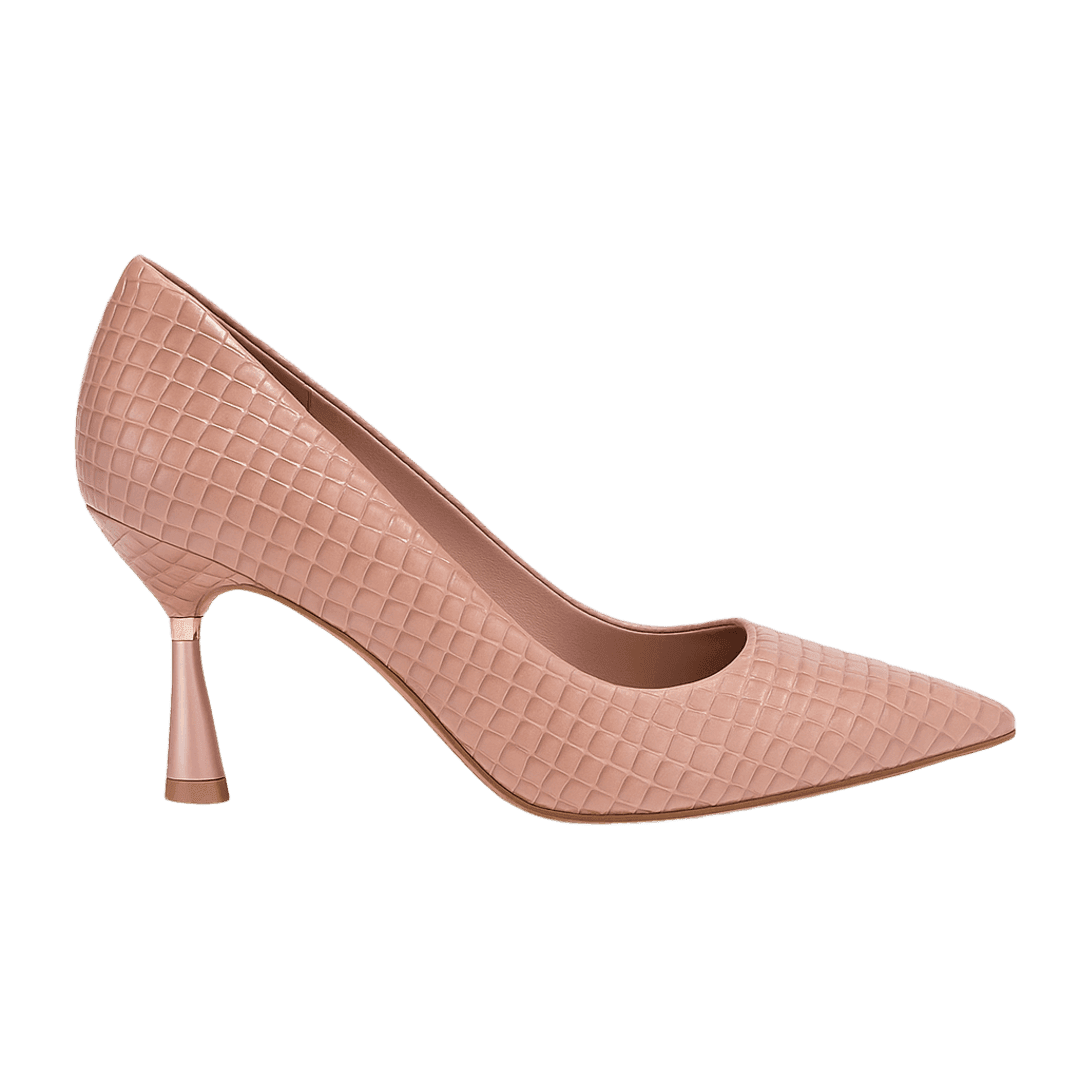 Blush Pink Croc-Skin Pointed-Toe Pump