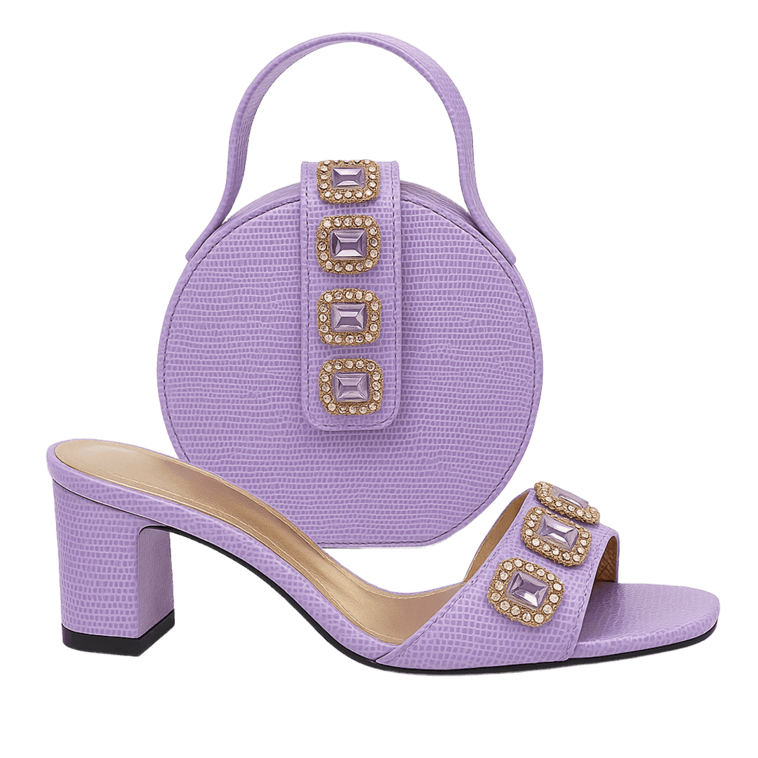 Lilac Rhinestone Shoe & Bag Set- Size 40