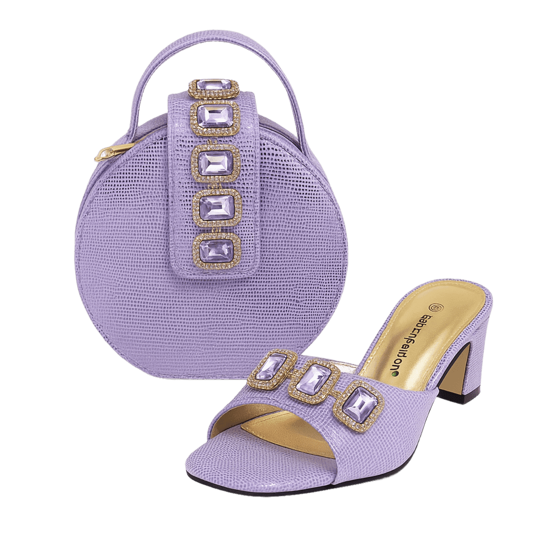 Lilac Rhinestone Shoe & Bag Set- Size 40