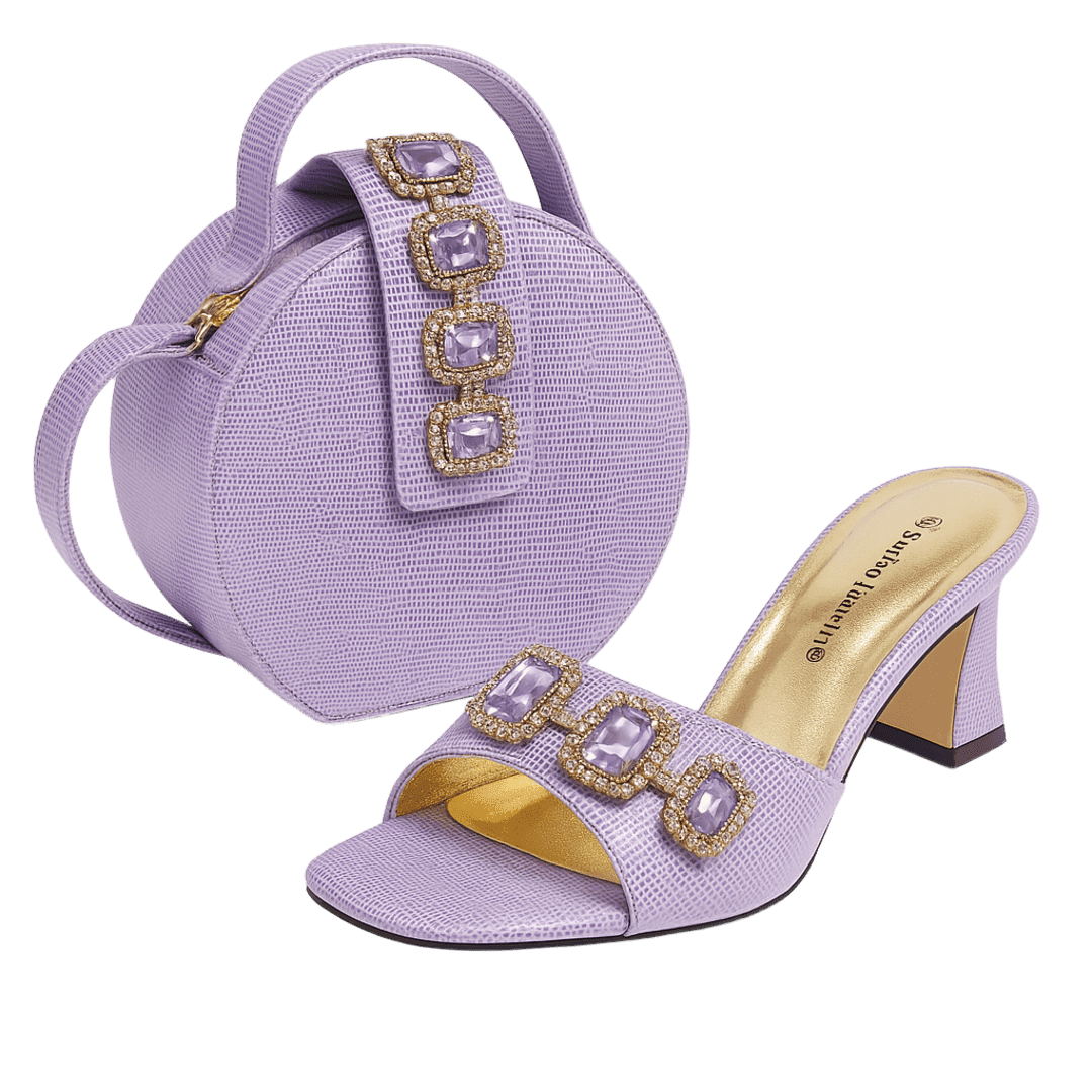 Lilac Rhinestone Shoe & Bag Set- Size 40