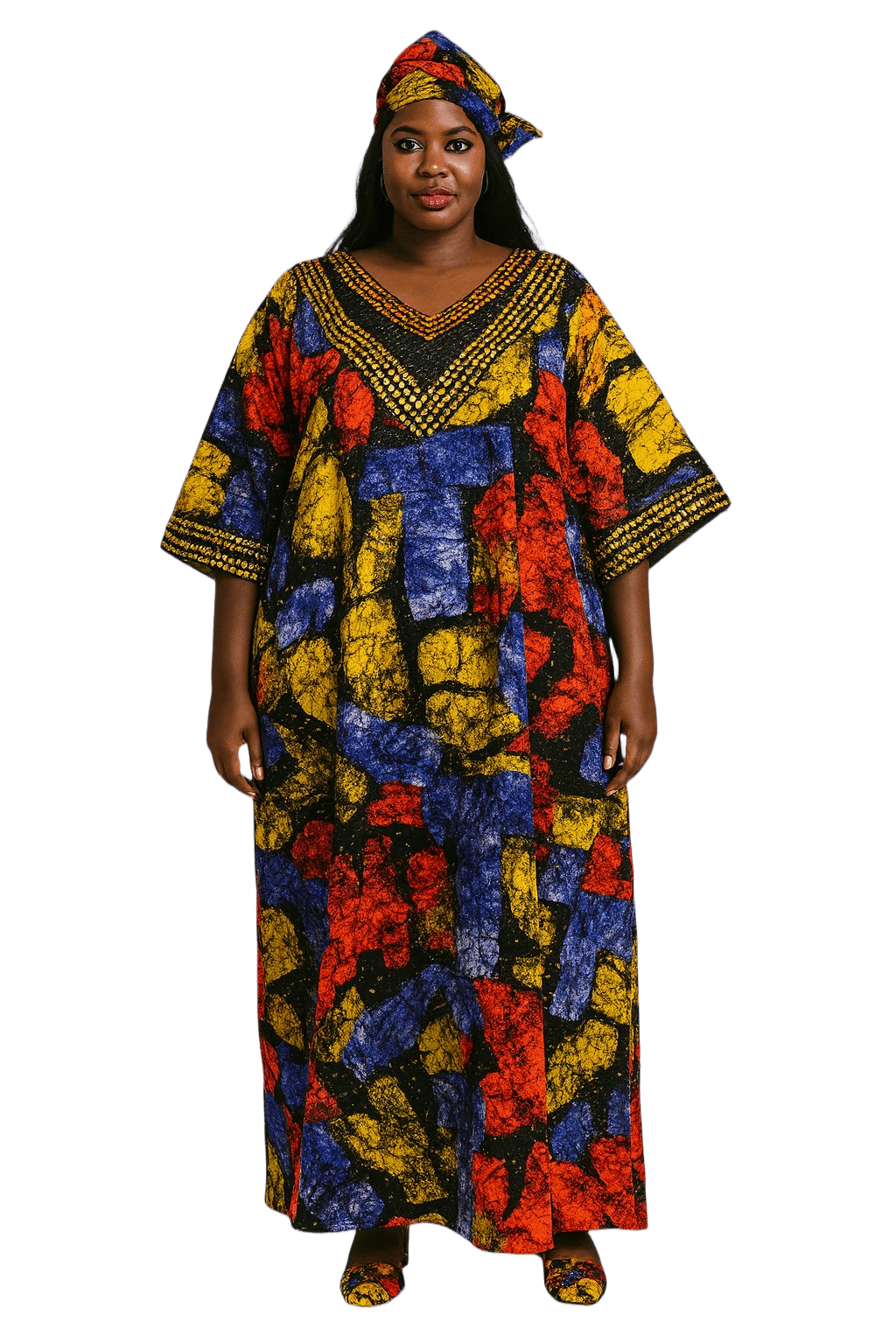 Multi colored Ankara fully stoned Kaftan for women