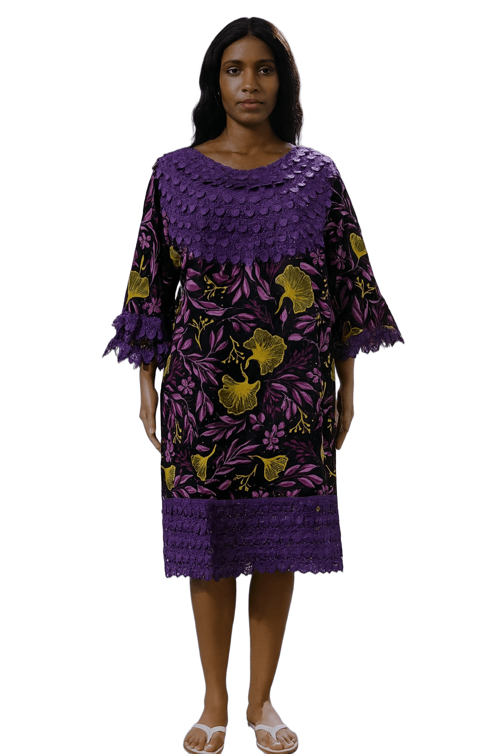 Kneel lenght Ankara Top mixed with Lace materia;s for women