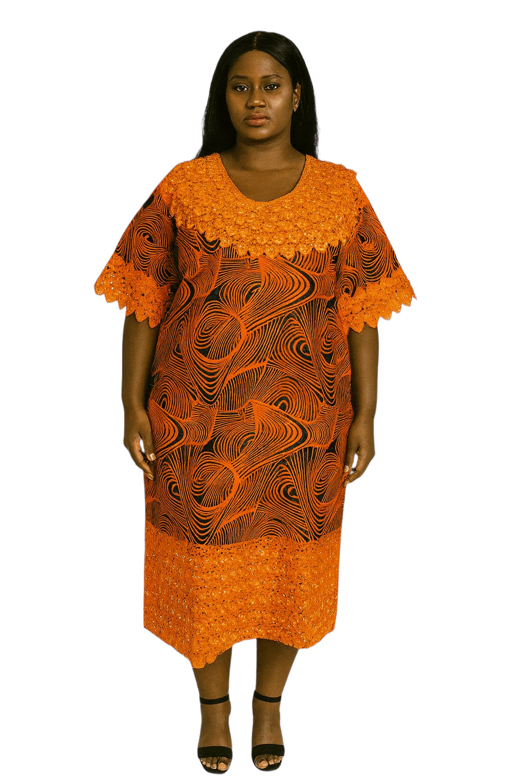 Kneel lenght Ankara Top mixed with Lace materia;s for women
