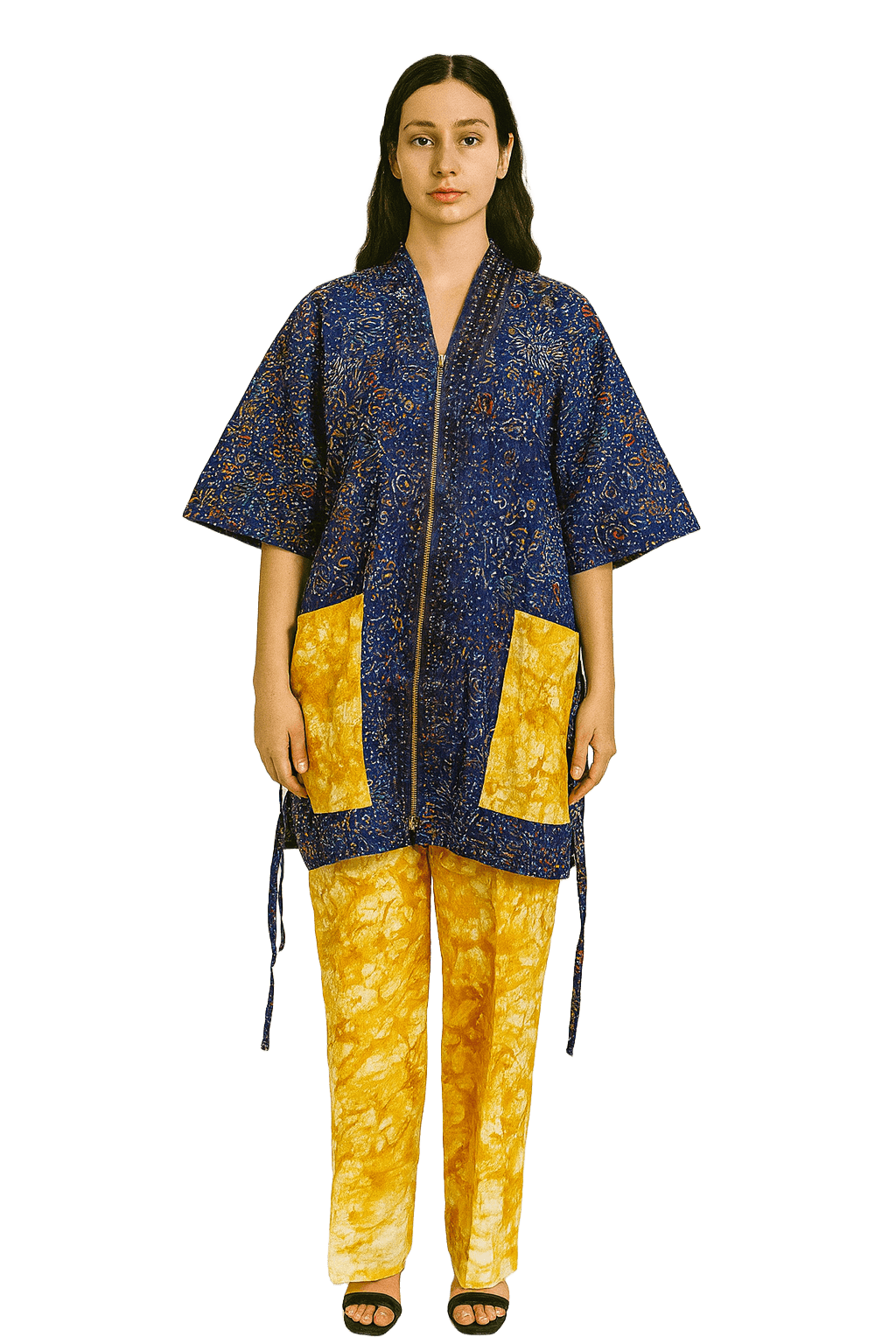 Adire Print Two-Piece Set: African Cotton Top & Wide-Leg Pants