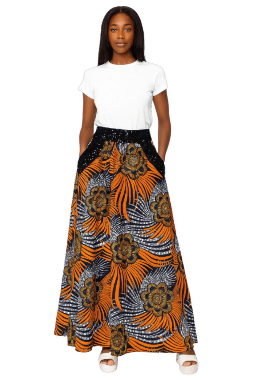 Ankara Cotton long Skirt with 2 side pockects
