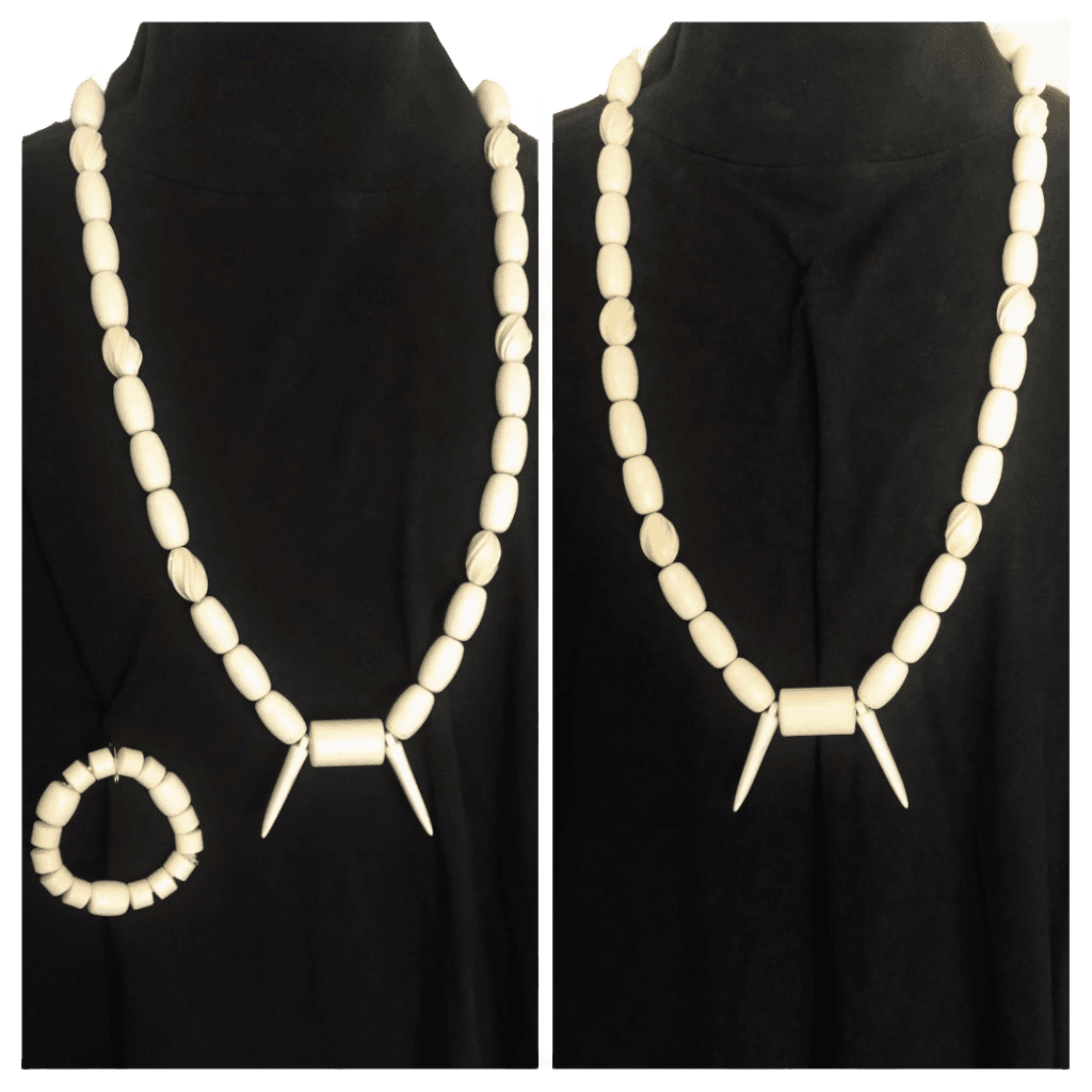 Traditional Nigerian African Igbo necklace and bracelet set bone white color