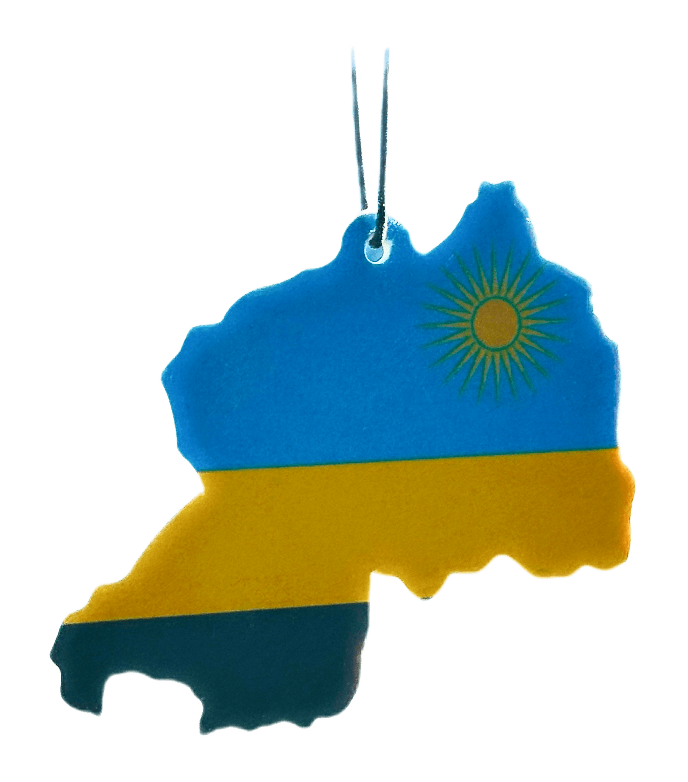 PRDRWNDN® Rwandan Flag & Map Car Freshener – Premium Hanging Automotive Air Freshener