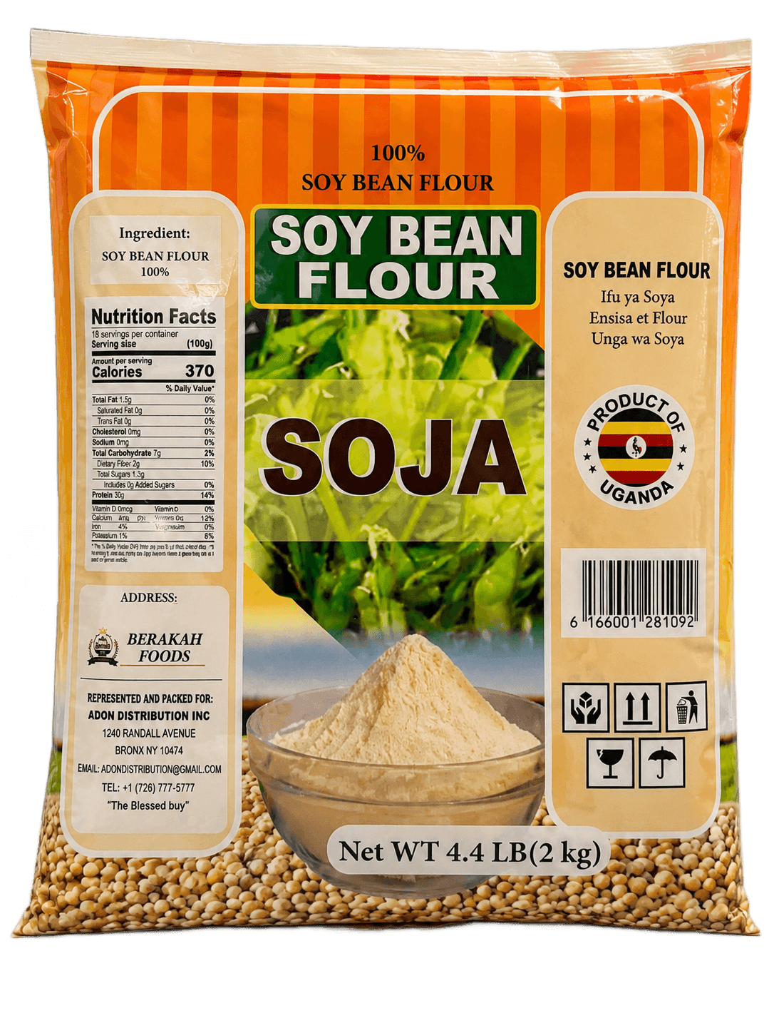 Soja 100% Soybean Flour – East African Style | Net Wt 4.4 LB (2 kg)