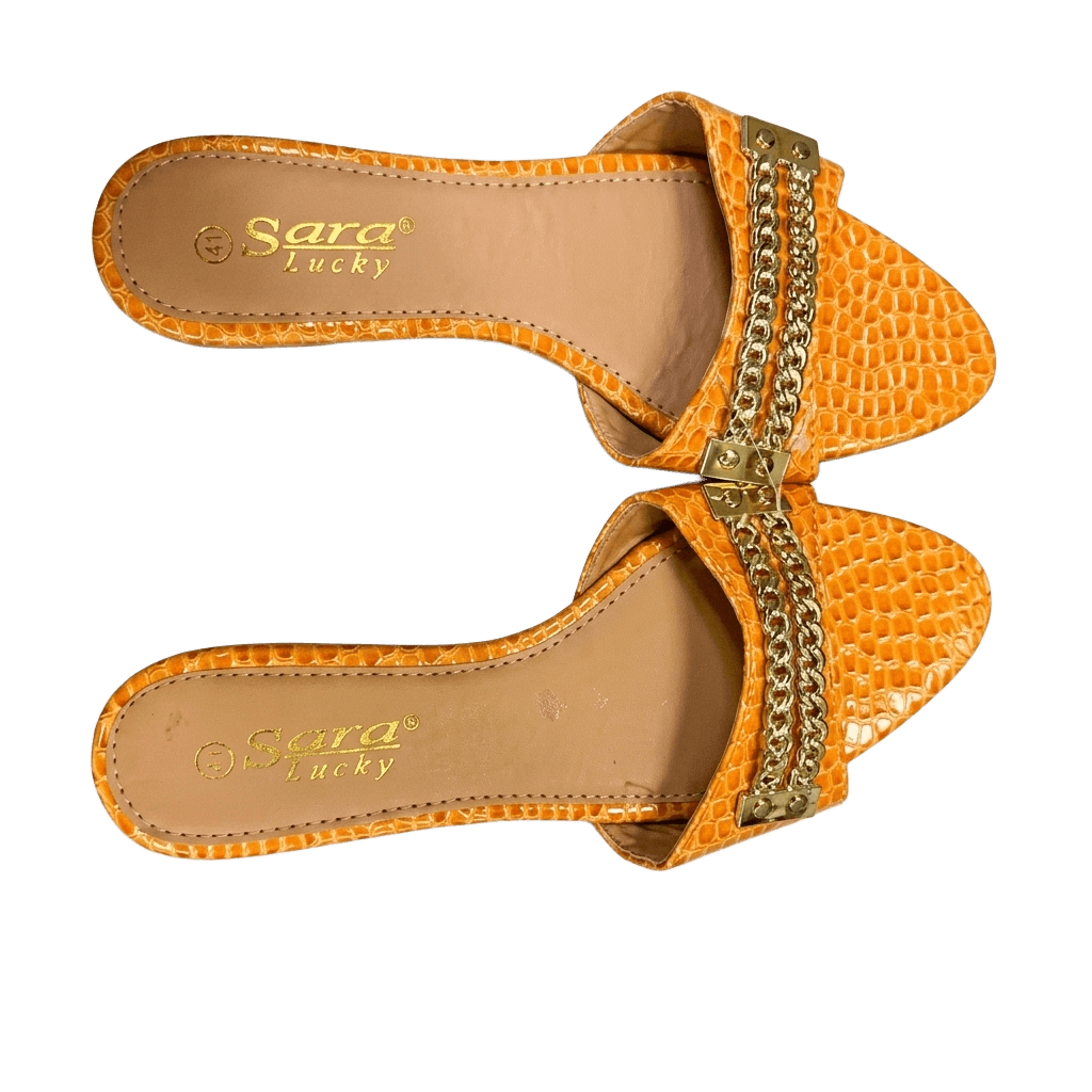 Sara Lucky Women's Flat Slide Sandals (Animal Texture, Gold Chain)