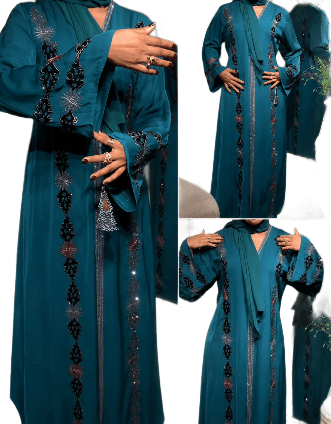 Teal Sequin Abaya with Matching Scarf image 4