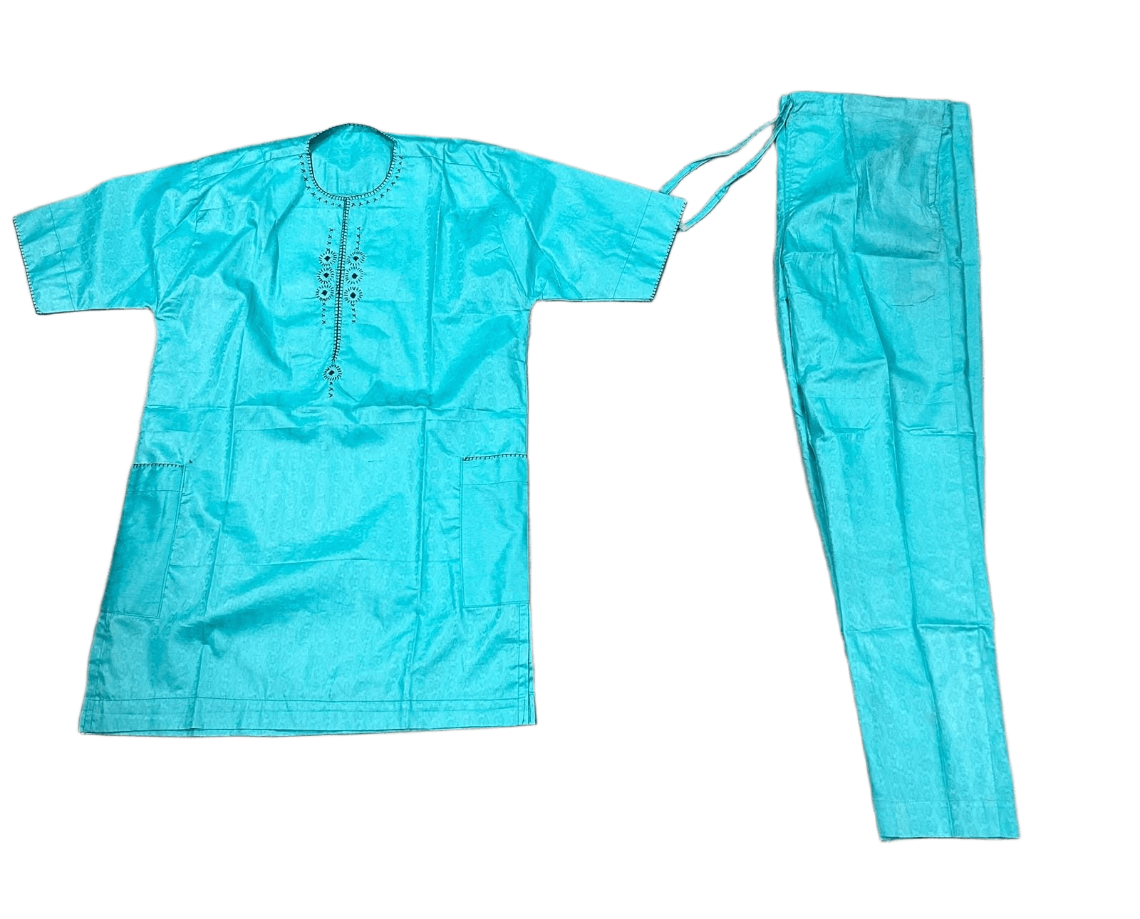 Men's West African 2-Piece Set – Turquoise with Embroidery