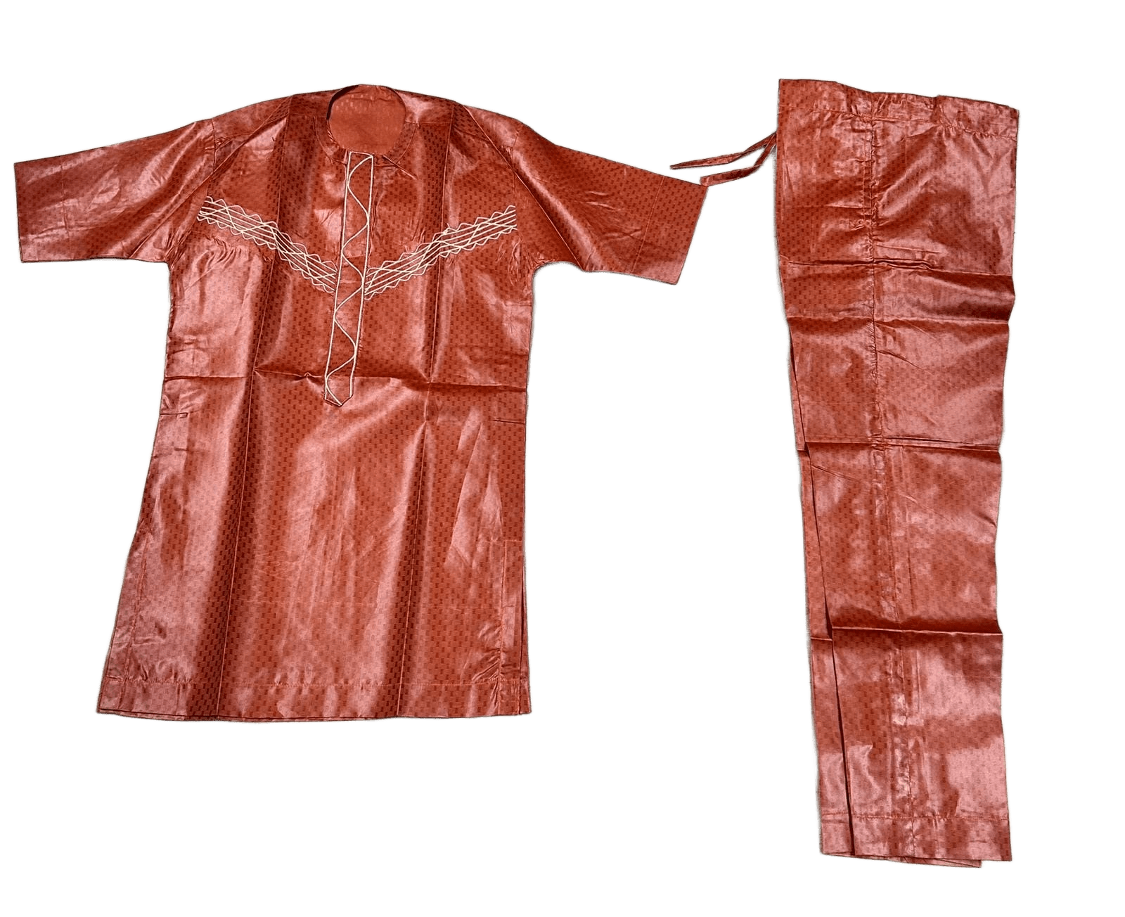 Men's African Senator 2-Piece Set – Burnt Orange with Embroidery