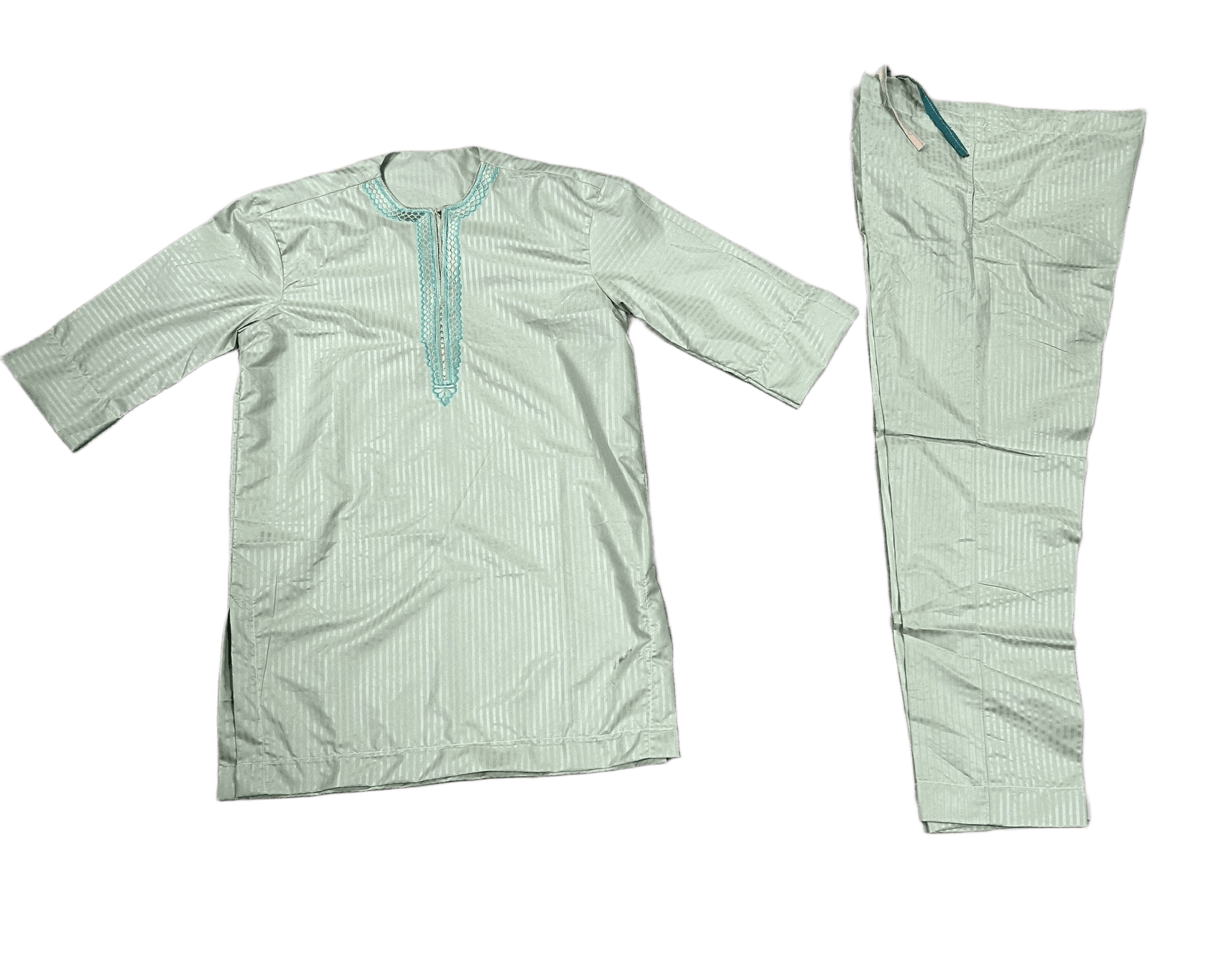 Men's Mint Green African Senator Suit – Embroidered 2-Piece Set image 4
