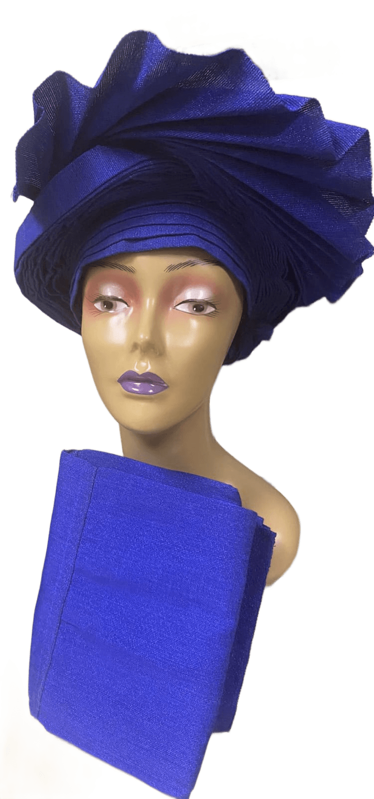 Royal Blue Nigerian Auto Gele Pre-Tied Headwrap
