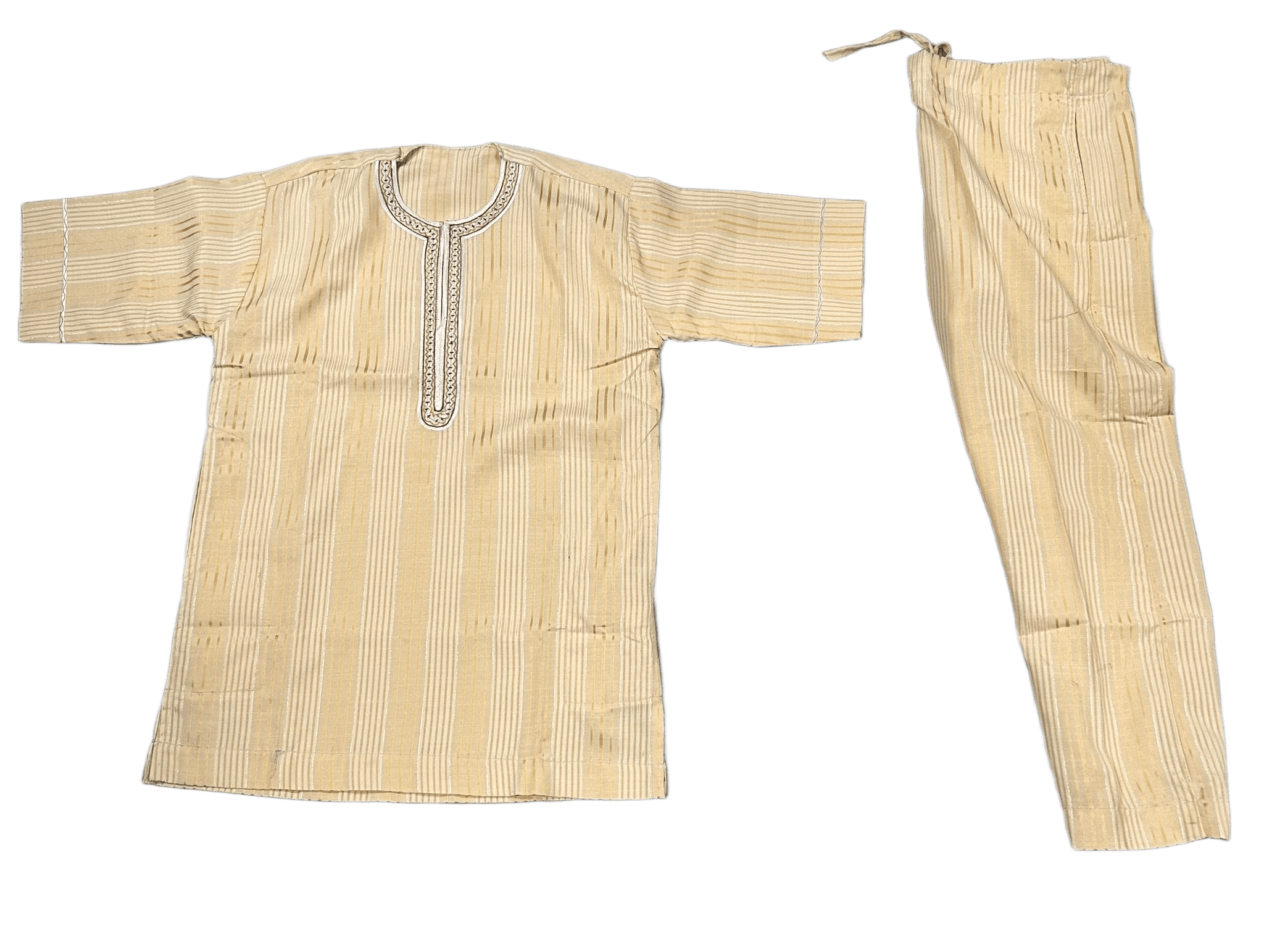 Men's Traditional African Striped Kaftan & Trouser Set – Sand Gold 2-Piece