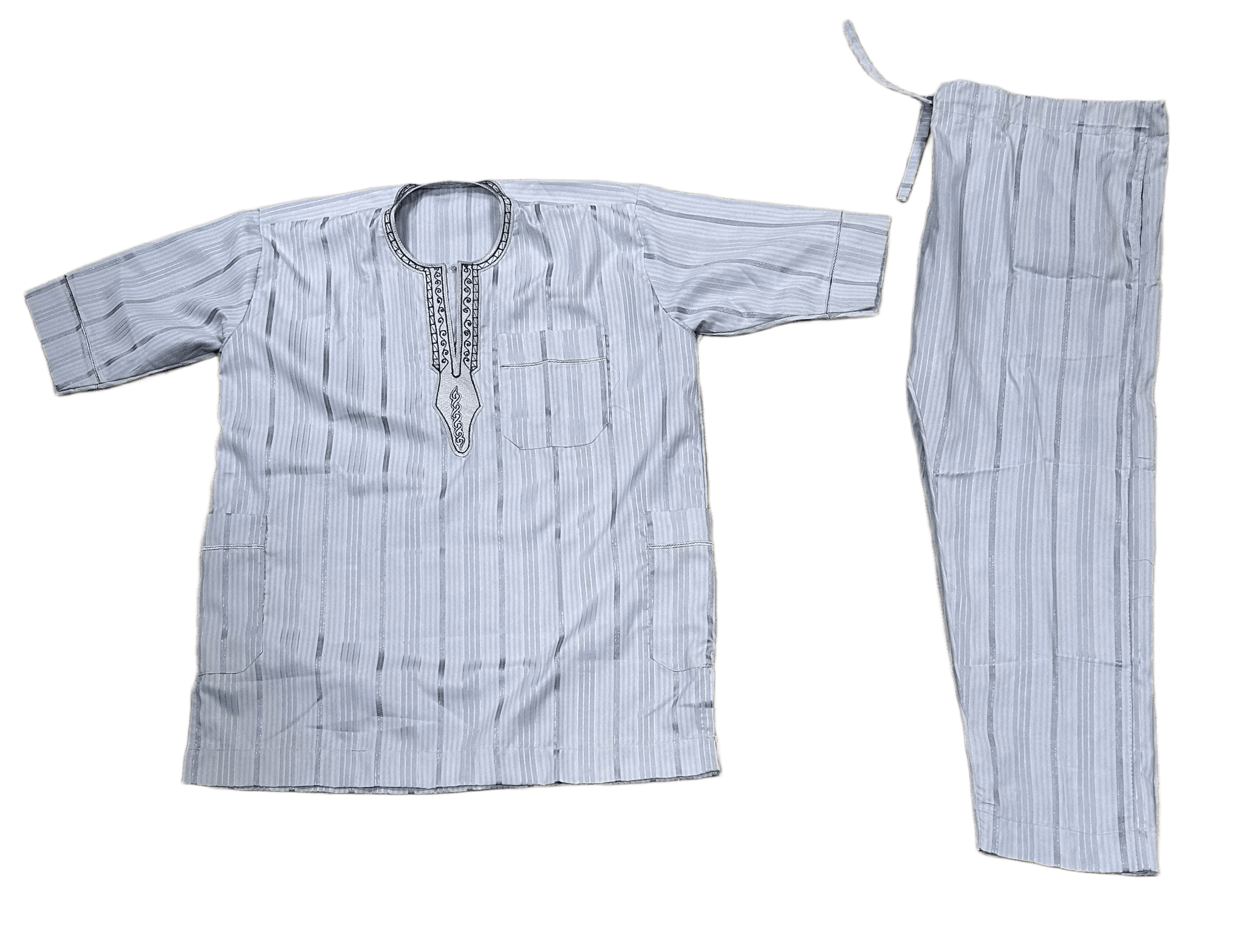 Men's African Embroidered Kaftan Set – Top & Drawstring Trousers