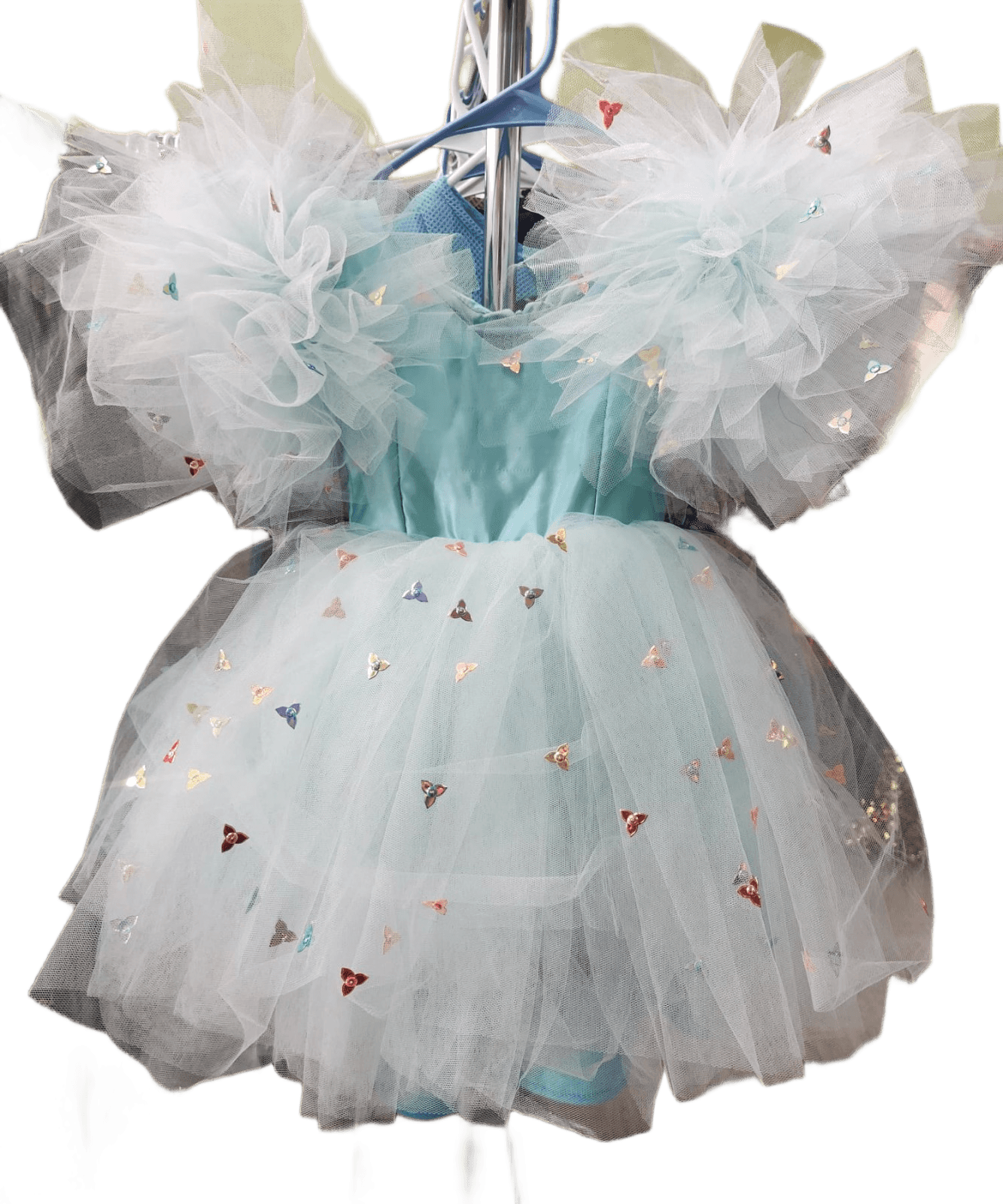 Girls' Mint Princess Dress with Colorful Butterfly Sequins