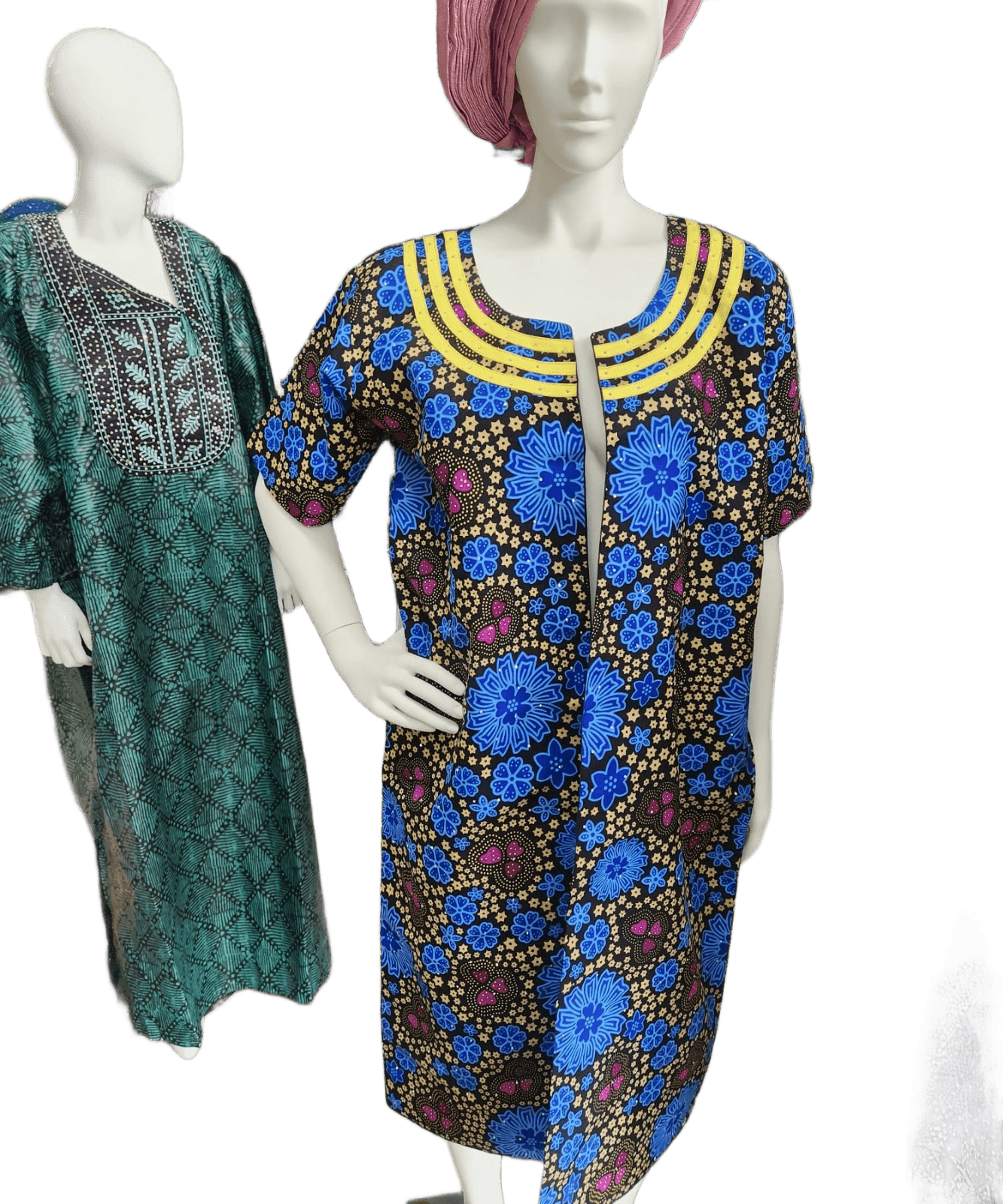 African Print Floral Midi Dress – Blue, Black & Yellow Ankara image 4