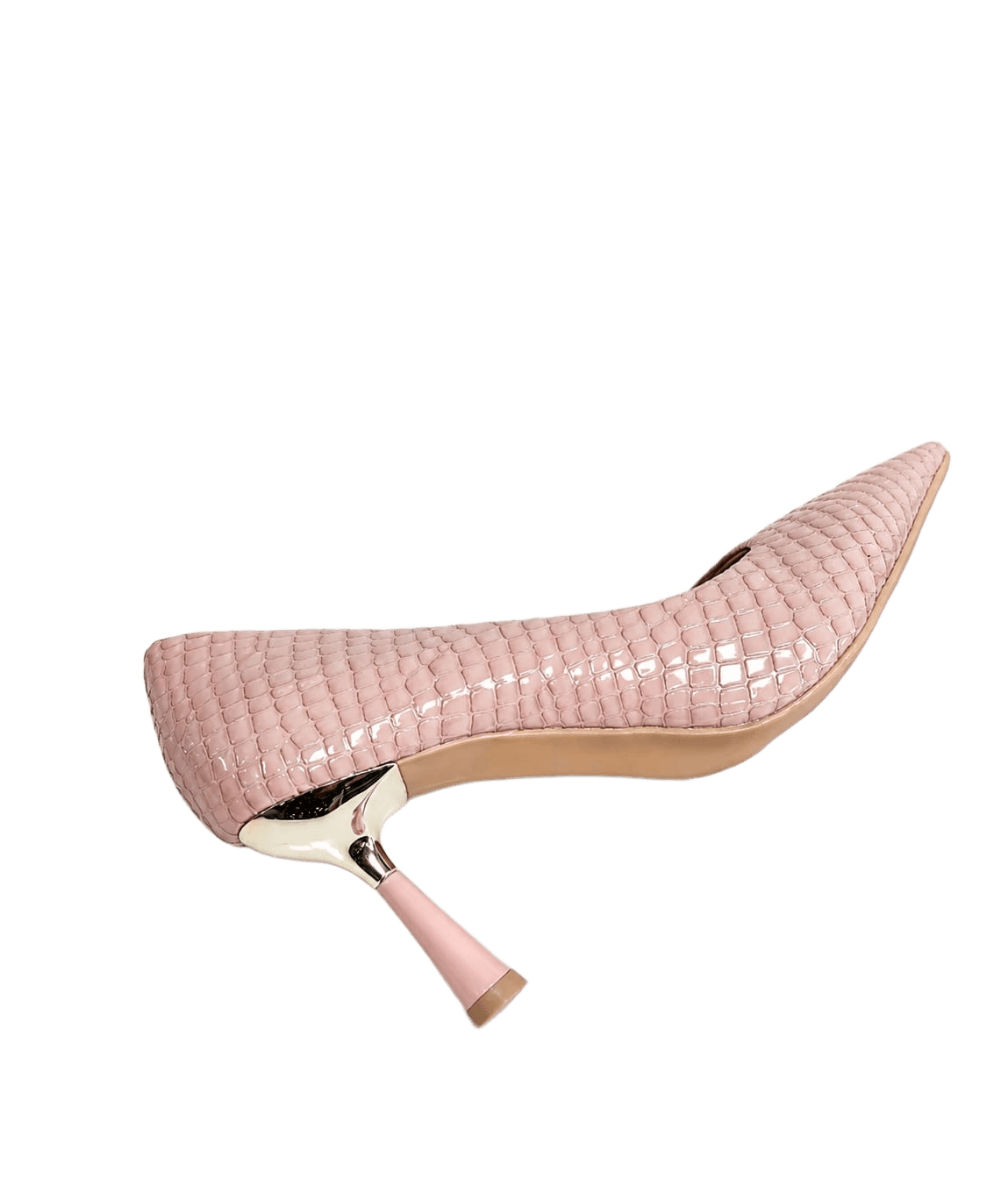 Blush Pink Croc-Skin Pointed-Toe Pump