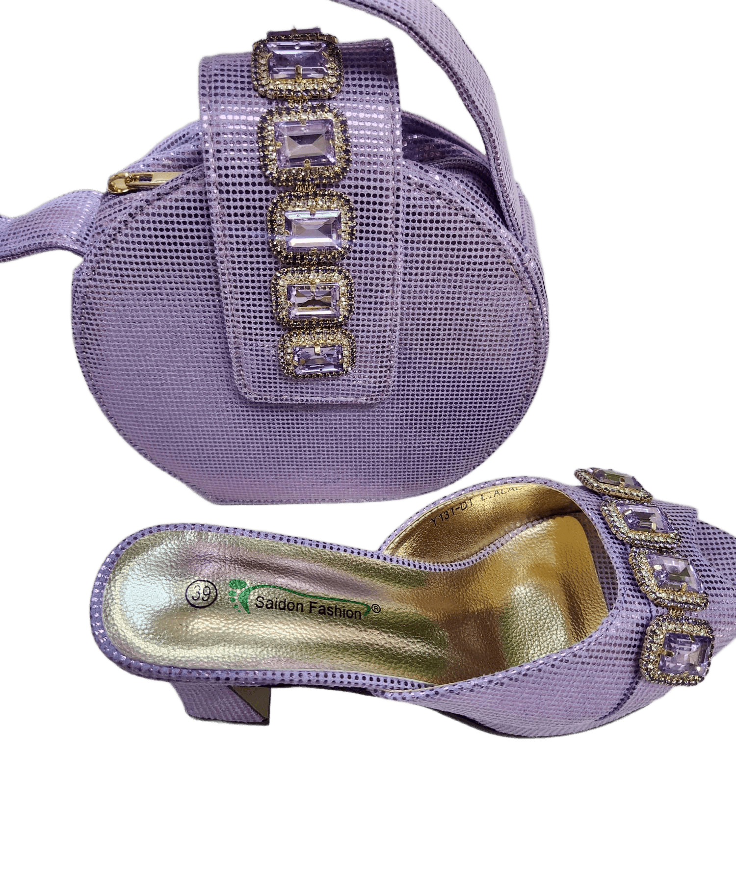 Lilac Rhinestone Shoe & Bag Set- Size 40