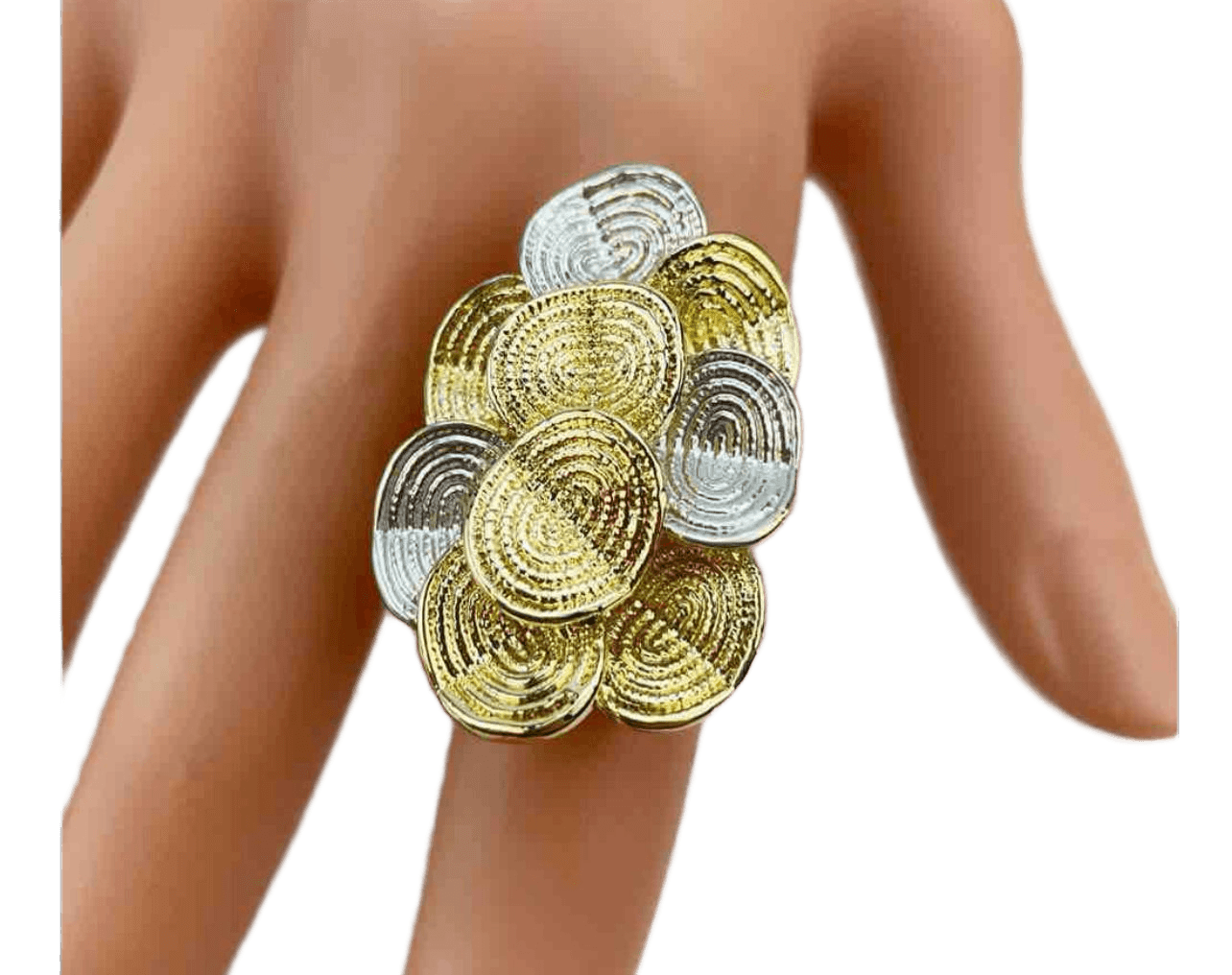 Two-Tone Gold & Silver Spiral Disc Statement Ring